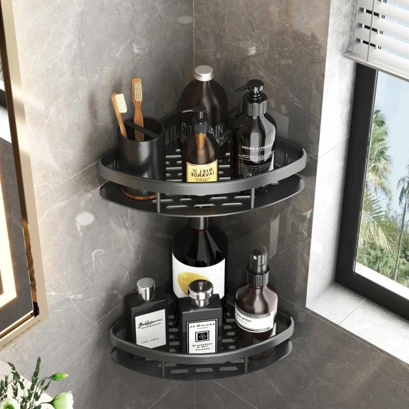 Bathroom | Modern Two-Tier Corner Bathroom Storage Shelf Bathroom Bathroom