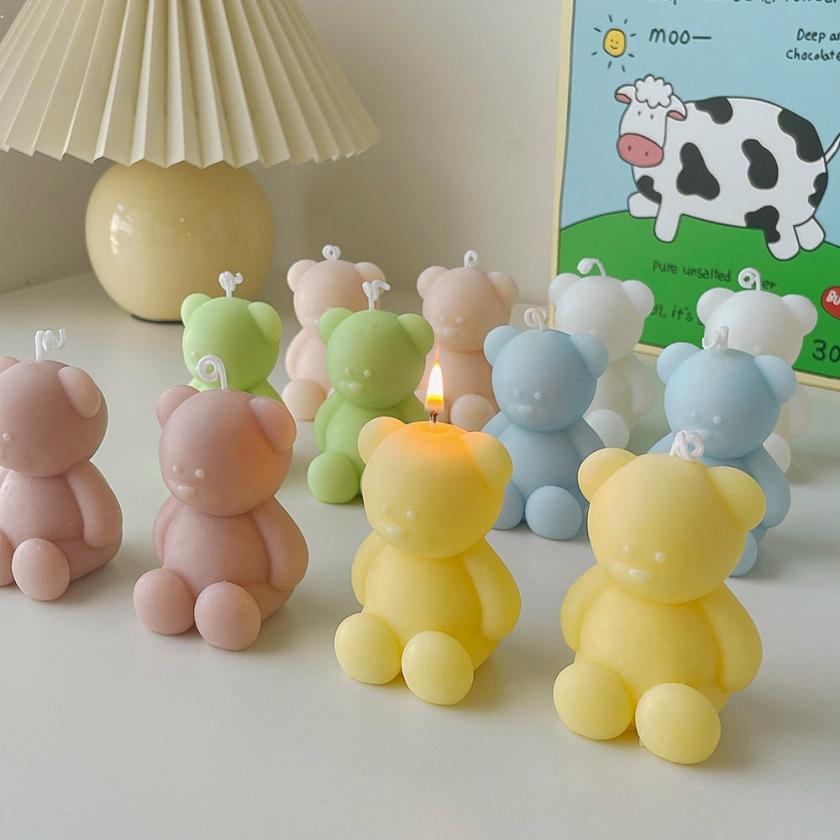 Candles | Handmade Bear Candle Cute Soy Wax Aromatherapy Small Scented Relaxing Birthday Wedding Party Home Decor Candles blue