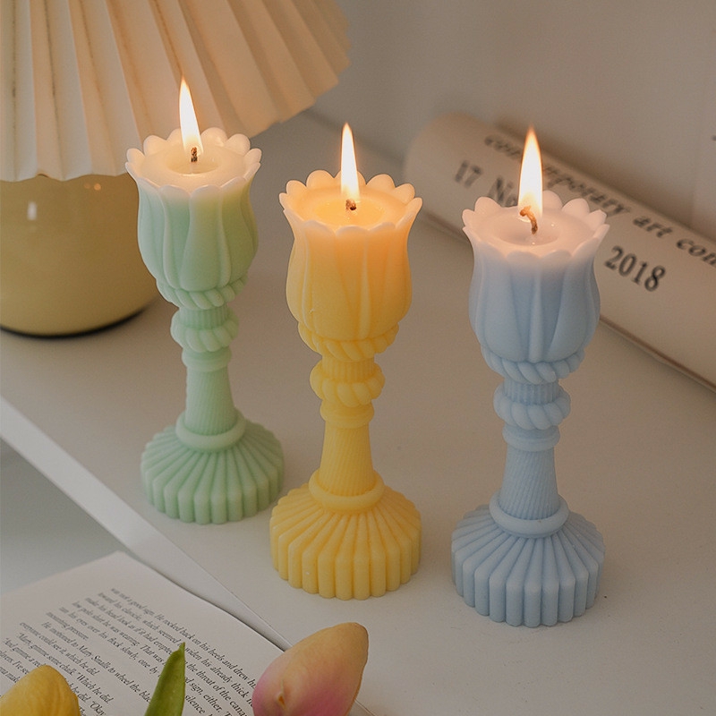 Candles | Handmade Tulip Candle Holder Shape Scented Candle Candles blue