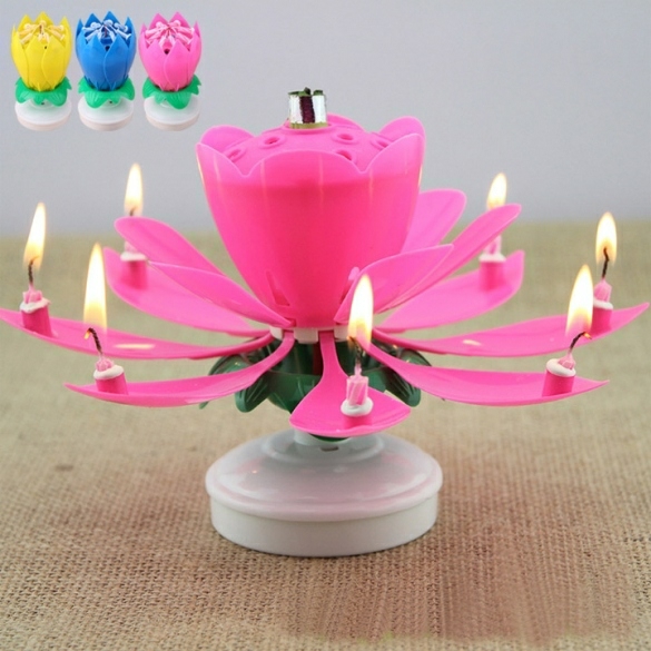 Candles | Romantic Musical Flower Rotating Happy Birthday Candle Party Surprise Gift Light Candles blue