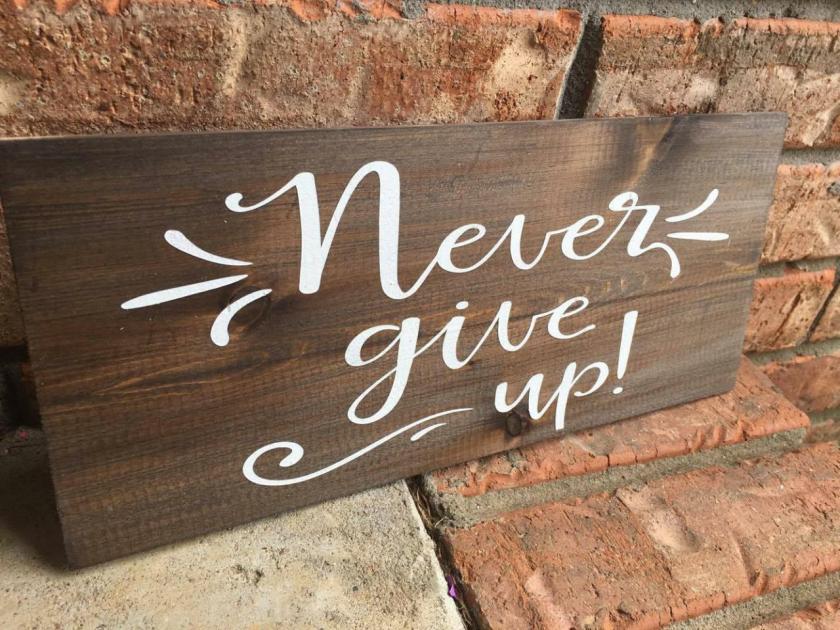 Decorative Items | 12X5 Stained Never Give Up Hand Painted Wood Sign Decorative Items Decorative Items