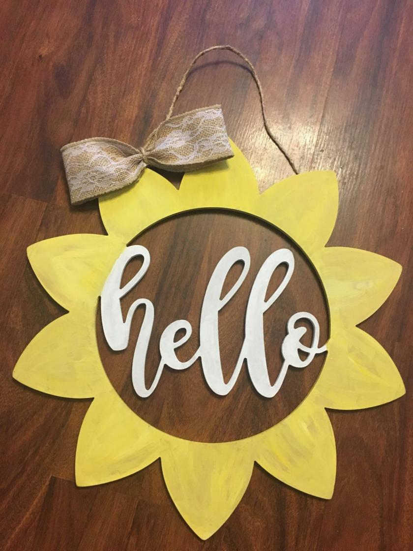 Decorative Items | 18 Inch Hand Painted Wood Hello Sunflower Door Hanger Decorative Items Decorative Items