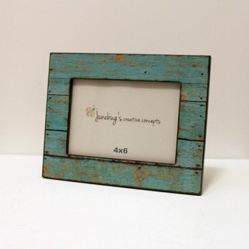 Decorative Items | 4X6 Wood Photo Frame Weathered Rustic Turquoise Decorative Items Decorative Items