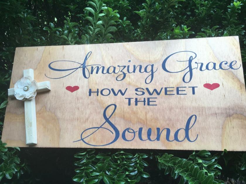 Decorative Items | Amazing Grace 11X24 Hand Painted Stained Wood Sign With Cross Decorative Items Decorative Items