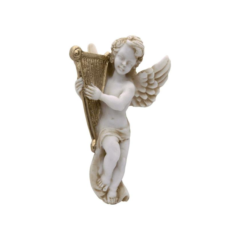 Decorative Items | Angel Statue Playing Harp – Greek Handmade Alabaster Sculpture 15Cm Decorative Items brown