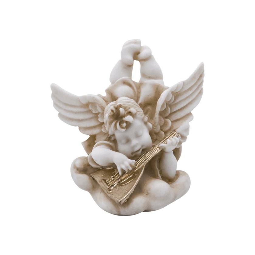 Decorative Items | Baby Angel Statue Playing Music – Greek Handmade Alabaster Sculpture 13Cm Decorative Items brown