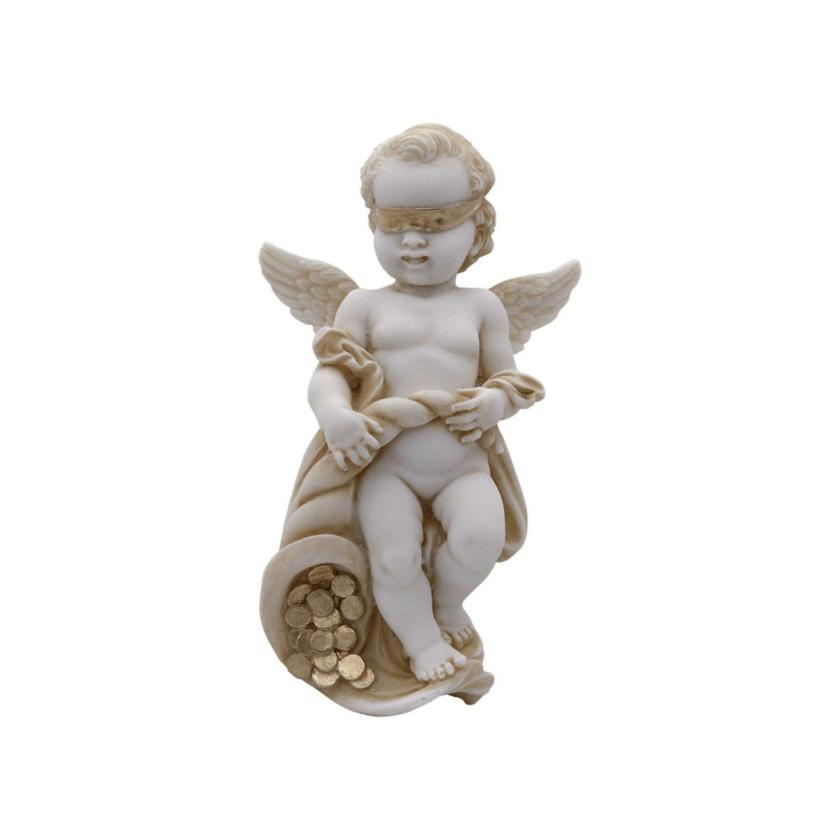 Decorative Items | Baby Angel Statue With Lucky Coins – Handmade Greek Alabaster Statue 16Cm – 6.30" Decorative Items brown