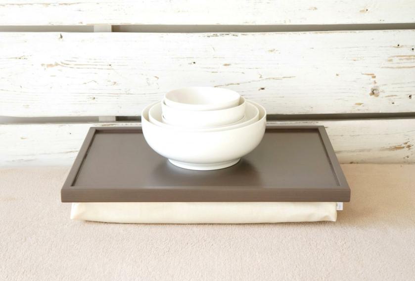 Decorative Items | Breakfast Serving Tray Or Laptop Lap Desk- Greyish Brown With Ivory Linen Fabric Decorative Items Decorative Items