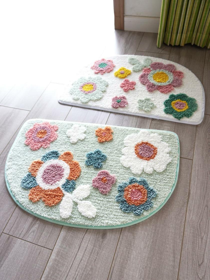 Decorative Items | Carpets For Living Room Flower Printed Parlor Bedroom Chair Rugs Toilet Bath Decorate Non-Slip Door Bath Mat Decorative Items Black