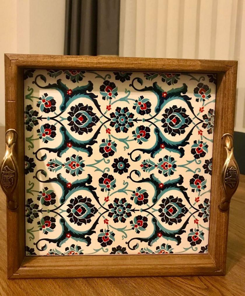 Decorative Items | Ceramic Wooden Tray Turkish Iznik Design Pattern -Ottoman Style Art Ceramic | Coffee Table Tray Wooden Tray Hand Painted |Home Decor Decorative Items Decorative Items