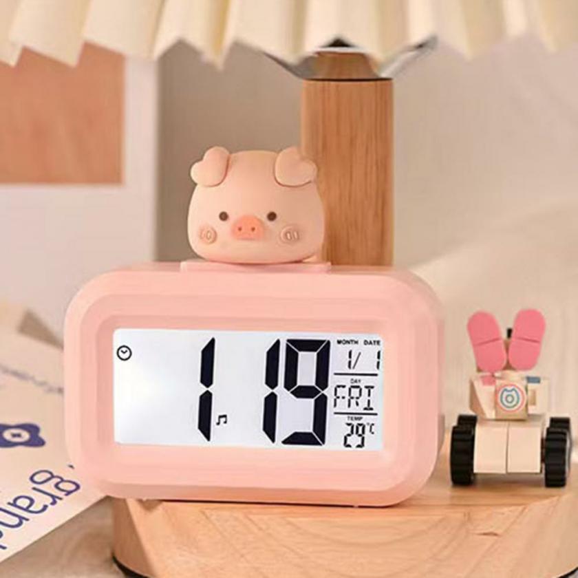 Decorative Items | Digital Clock Temperature Display Large Screen Electronic Date And Day Alarm 8 Different Rings Piggy Shape Desktop Clock Decorative Items Decorative Items