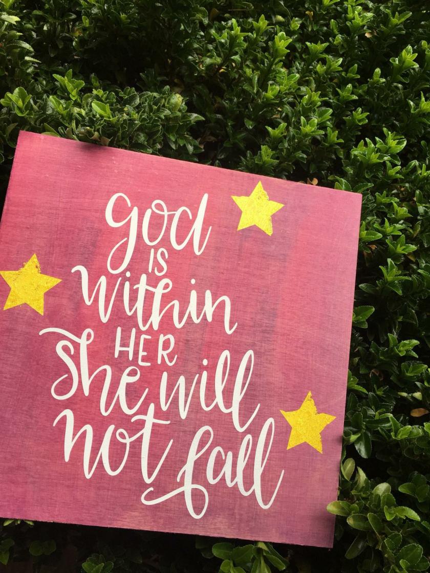 Decorative Items | God Is Within Her, She Will Not Fall. Stained And Hand Painted Wood Sign- 12X12 Decorative Items Decorative Items