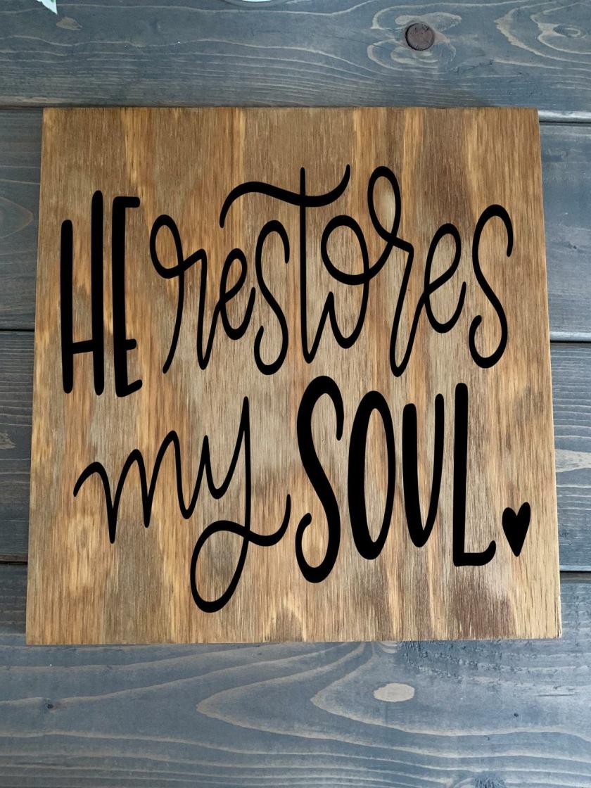 Decorative Items | He Restores My Soul. 12X12 Hand Painted Wood Sign. Home Decor. Family Life. Faith.Gallery Wall. Bible Verse. Scripture.Psalm 23 Decorative Items Decorative Items