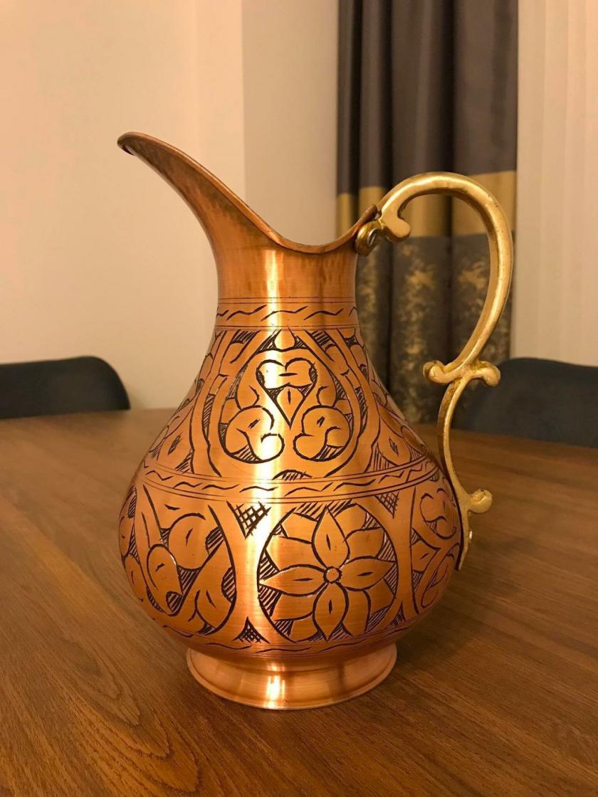 Decorative Items | Heavy Copper Water Pitcher,Jug Vessel Vase |Engraved Solid Lined Traditional %100 Handmade Hammered Decorative Items Decorative Items