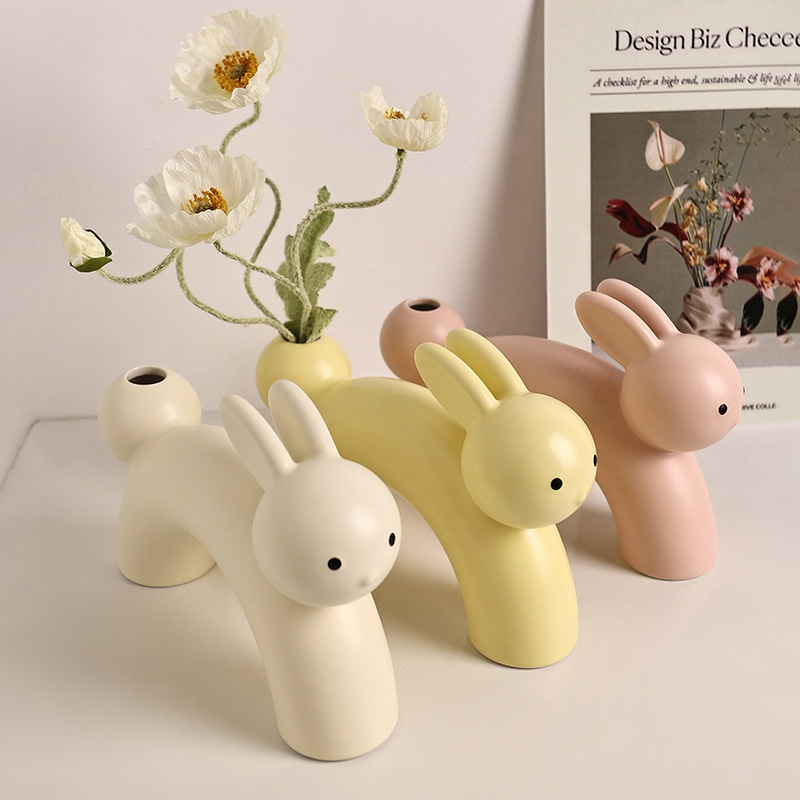 Decorative Items | Korean Ins Style Modern Minimalist Ceramic Cartoon Rabbit Vase Decoration Home Living Room Decoration Decoration Maison Decorative Items Beige