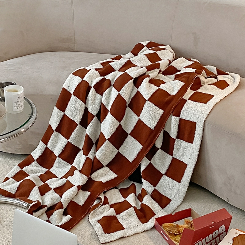 Decorative Items | Korean Retro Checkerboard Plaid Blanket Fall Winter Soft Comfortable Fluffy Warm Blanket Sofa Bed Ins Blanket Home Decoration Decorative Items blue