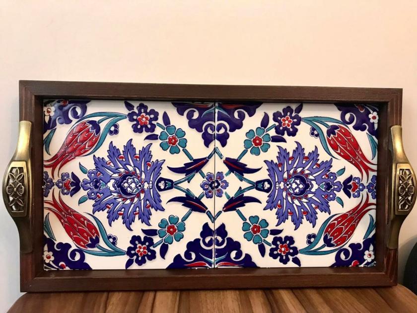 Decorative Items | Large Ceramic Wooden Trayturkish Iznik Handmade Design Pattern -Ottoman Style Art Ceramic | Coffee Table Tray Hand Painted |Home Decor Decorative Items Decorative Items