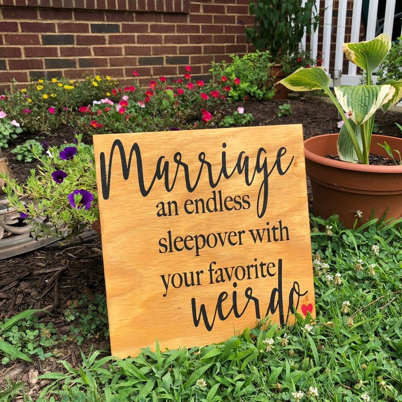 Decorative Items | Marriage: Endless Sleepover With Your Favorite Weirdo. 12X12 Hand Painted Wood Sign. Home Decor. Decorative Items Decorative Items