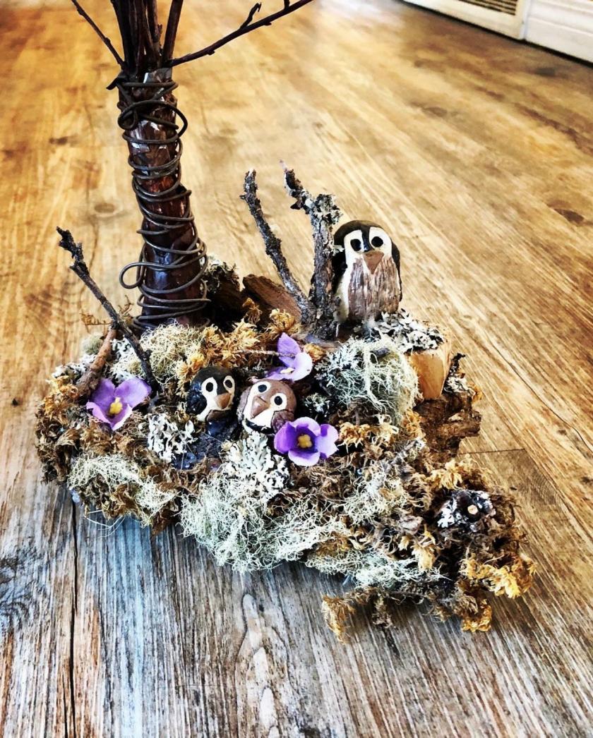 Decorative Items | Owl Sculpture, Owl Family Sculpture Bone Sculpture, Fairy Garden Woodland Scene, Owl Family Nature Woodland Bone Sculpture, Clay Sculpture Decorative Items Decorative Items