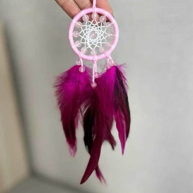 Decorative Items | Pink Dream Catcher With Natural Quartz Beads | Gift Idea | Maritavita | 01 Decorative Items Decorative Items