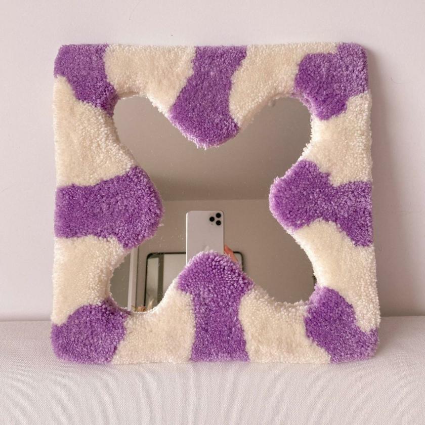 Decorative Items | Wavy Tufted Mirror Purple Punch Needle Mirror Decorative Items Decorative Items