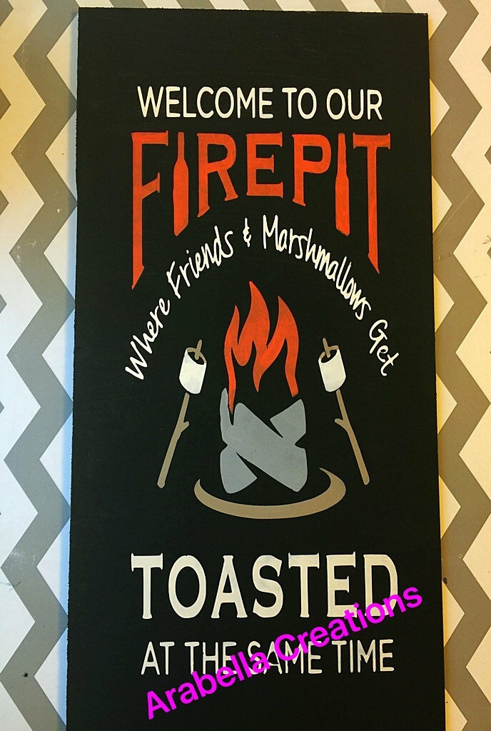 Decorative Items | Welcome To Our Fire Pit 12X24 Custom Hand-Painted Sign Decorative Items Decorative Items