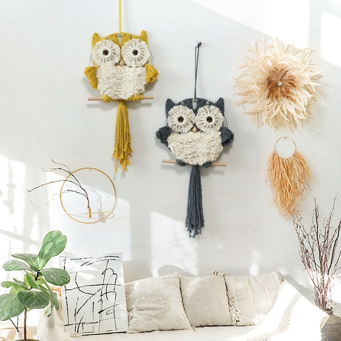 Decorative Items | Woven Owls Tapestry Pendant Dream Catchers Decorative Items Black