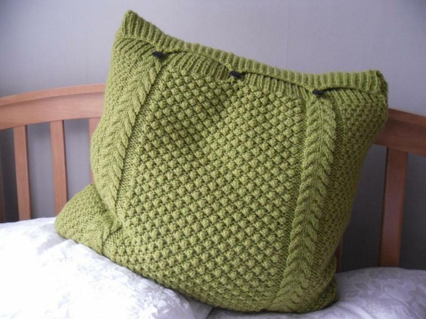 Decorative Pillows | Large Lime Green Pillow / Cushion Cover Hand Knitted Cable Bobbles 3 Button Fastening Decorative Pillows Decorative Pillows