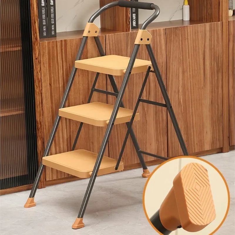 Furniture | 3-Step Folding Ladder With Anti-Slip Feet Furniture brown-2 layer