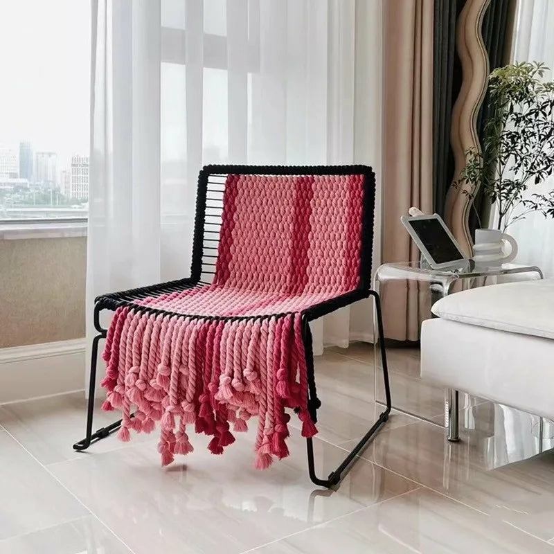 Furniture | Contemporary Pink Handwoven Tassel Accent Chair Furniture 1