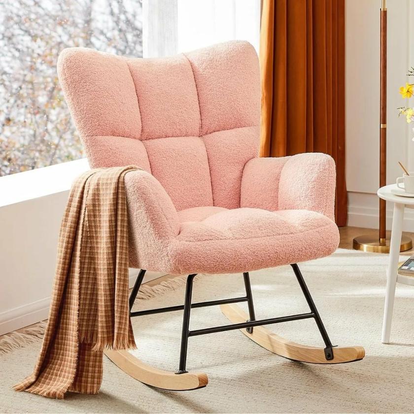 Furniture | Cozy Pink Upholstered Modern Rocking Accent Chair Furniture Furniture