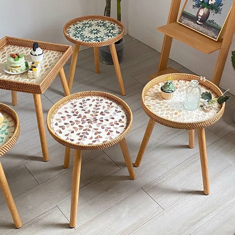 Furniture | Handcrafted Rattan Mosaic Pattern Side Tables Furniture A