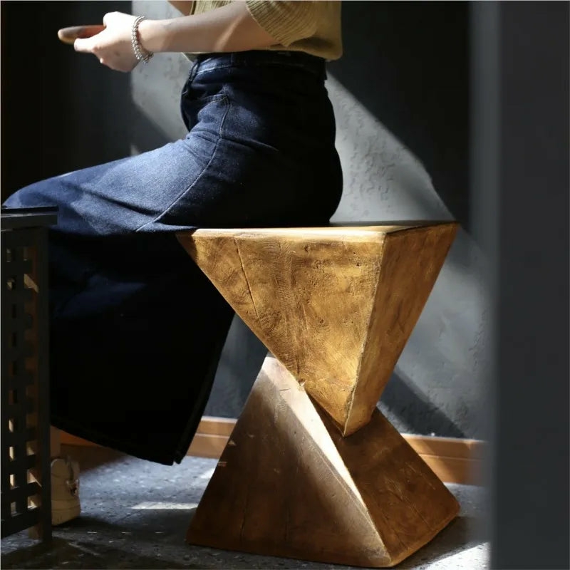 Furniture | Handcrafted Wooden Geometric Stool For Modern Living Furniture Black