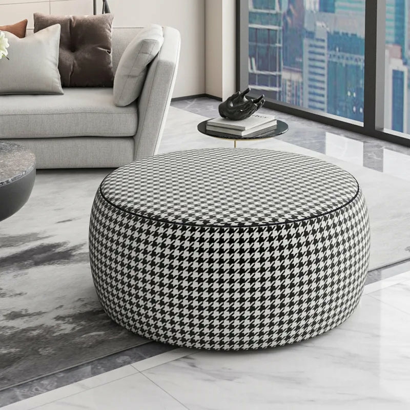 Furniture | Houndstooth Pattern Round Ottoman For Modern Living Furniture Furniture