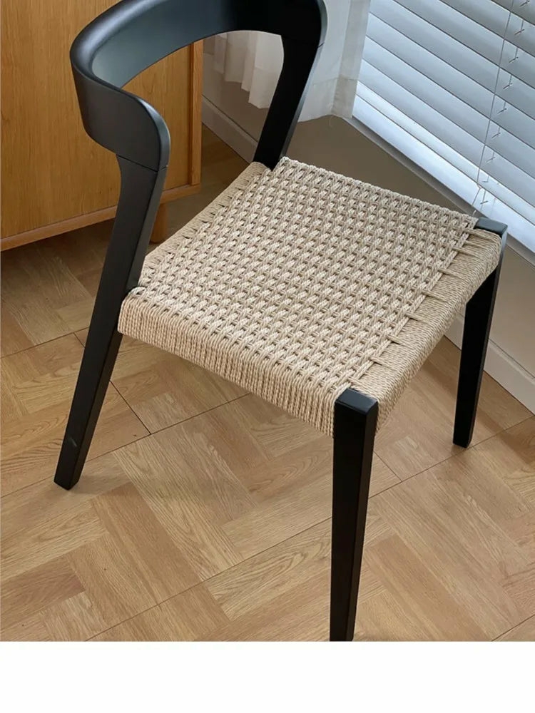 Furniture | Modern Black Chair With Woven Rope Seat Furniture Black