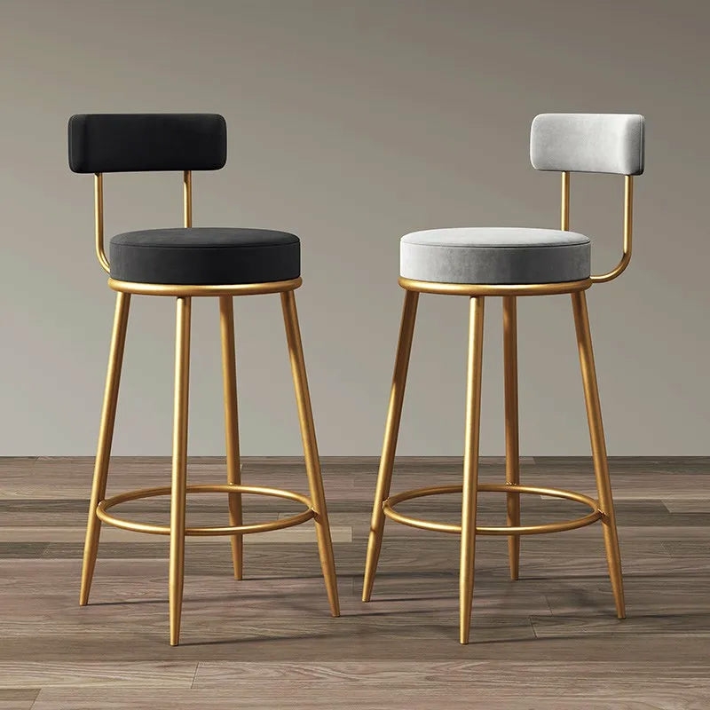 Furniture | Modern Gold Frame Velvet Bar Stools Set Furniture 65cm-black