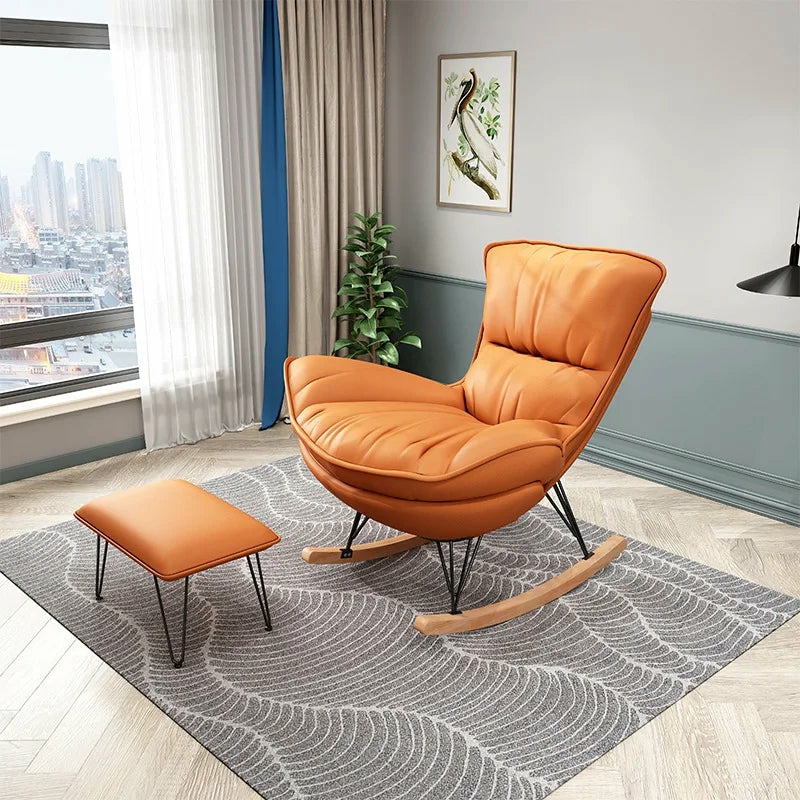 Furniture | Modern Leather Rocking Chair With Matching Ottoman Furniture 1