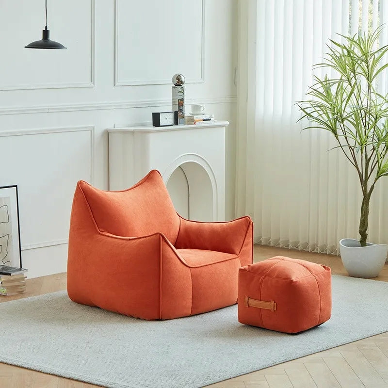 Furniture | Modern Orange Bean Bag Chair With Ottoman Set Furniture cashmere