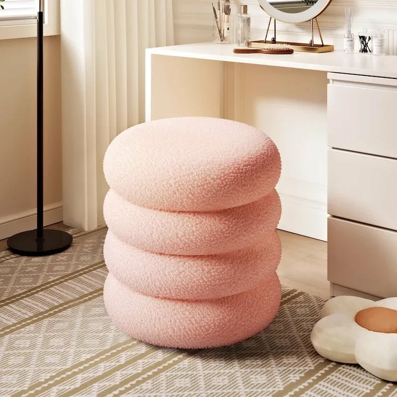 Furniture | Pink Cozy Plush Stacking Ottoman Foot Stool Furniture 2-1