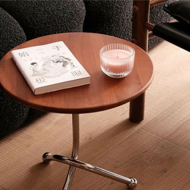 Furniture | Round Wooden Side Table With Chrome Legs Furniture brown