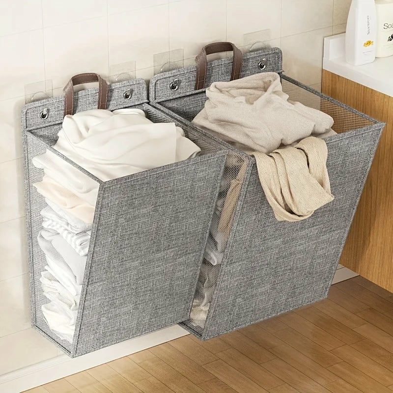 Grey|beige Storage And Organization | Wall-Mounted Foldable Laundry Hamper Storage Baskets Housewares Beige