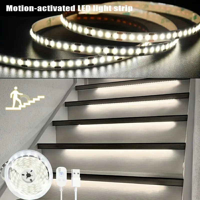 Lightings | 1Pc Usb Dimmable Pir Motion Sensor Led Strip Light For Bedroom Cabinet Bathroom Kitchen Corridor Wardrobe Closet, For Garden Drcor Home Decor Housewares 118.1inch/3m