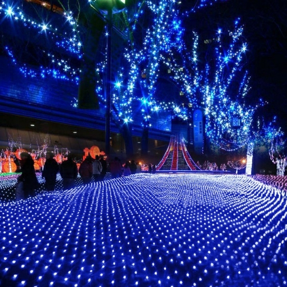 Lightings | Blue 100 Led Net Mesh Decorative Fairy Lights Twinkle Lighting Christmas Wedding Party Eu/220V Housewares Lightings