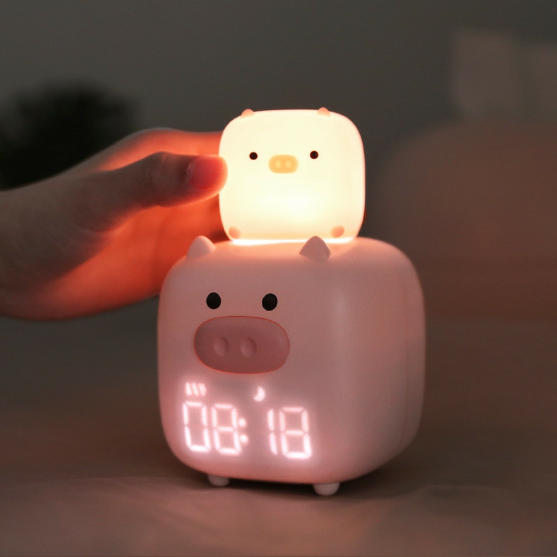 Lightings | Pig Night Light Usb Rechargeable Silicone Night Lamps Smart Alarm Clock Student Led Numbers Wake Bedside Alarm Clock For Kids Housewares Lightings