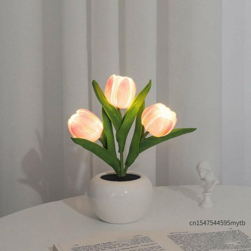 Lightings | Tulip Led Flower Table Lamp Simulation Night Light Home Decoration Atmosphere Lamp Romantic Potted Gift Housewares Lightings