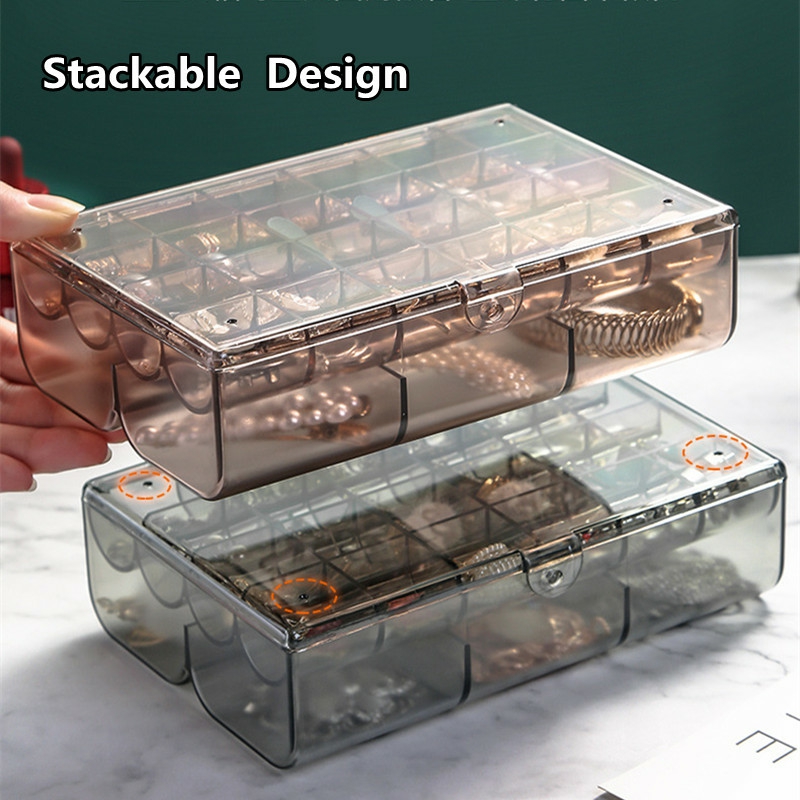 Storage And Organization | 2 Layers Plastic Jewelry Organizer Ear Stud Cases 30 Lattices Earrings Storage Necklace Container Bracelet Storage Drawers Housewares Black