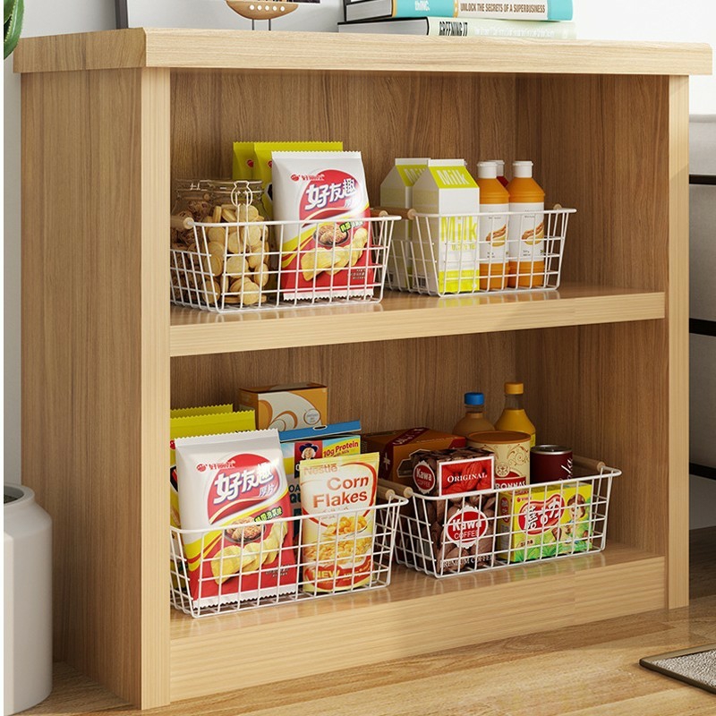 Storage And Organization | 2Pcs Metal Iron Wire Basket Wood Handle Shelf Storage Box Pantry Organizer Kitchen Cabinet Spice Holder Snacks Container Housewares Storage And Organization