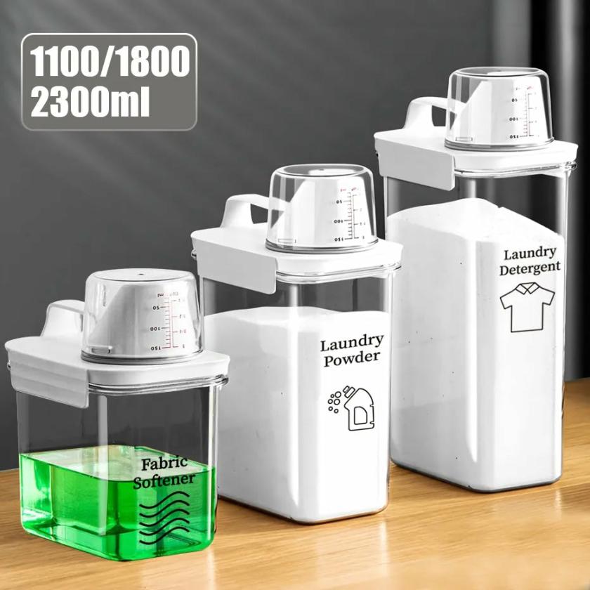 Storage And Organization | 3-Piece Laundry Storage Containers With Measuring Cups Housewares 1100ml with Labels