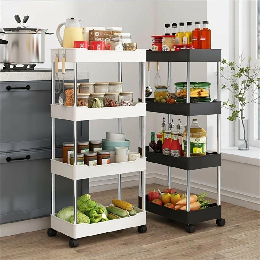 Storage And Organization | 3-Tier Rolling Storage Cart For Kitchen Organization Housewares Four Layers Narrow