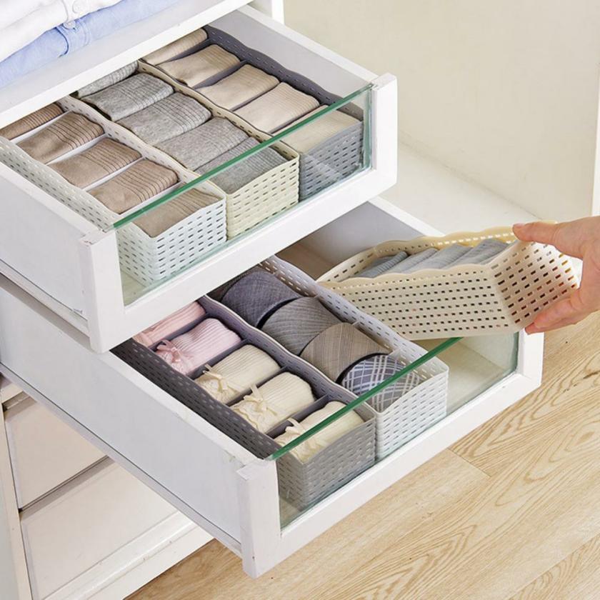 Storage And Organization | 5 Grids Socks Underwear Storage Basket Wardrobe Organizer Box Keep Tidy Space Saving Plastic Towel Container Housewares Beige